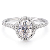 2ct oval cut moissanite engagement rring in 14k white gold