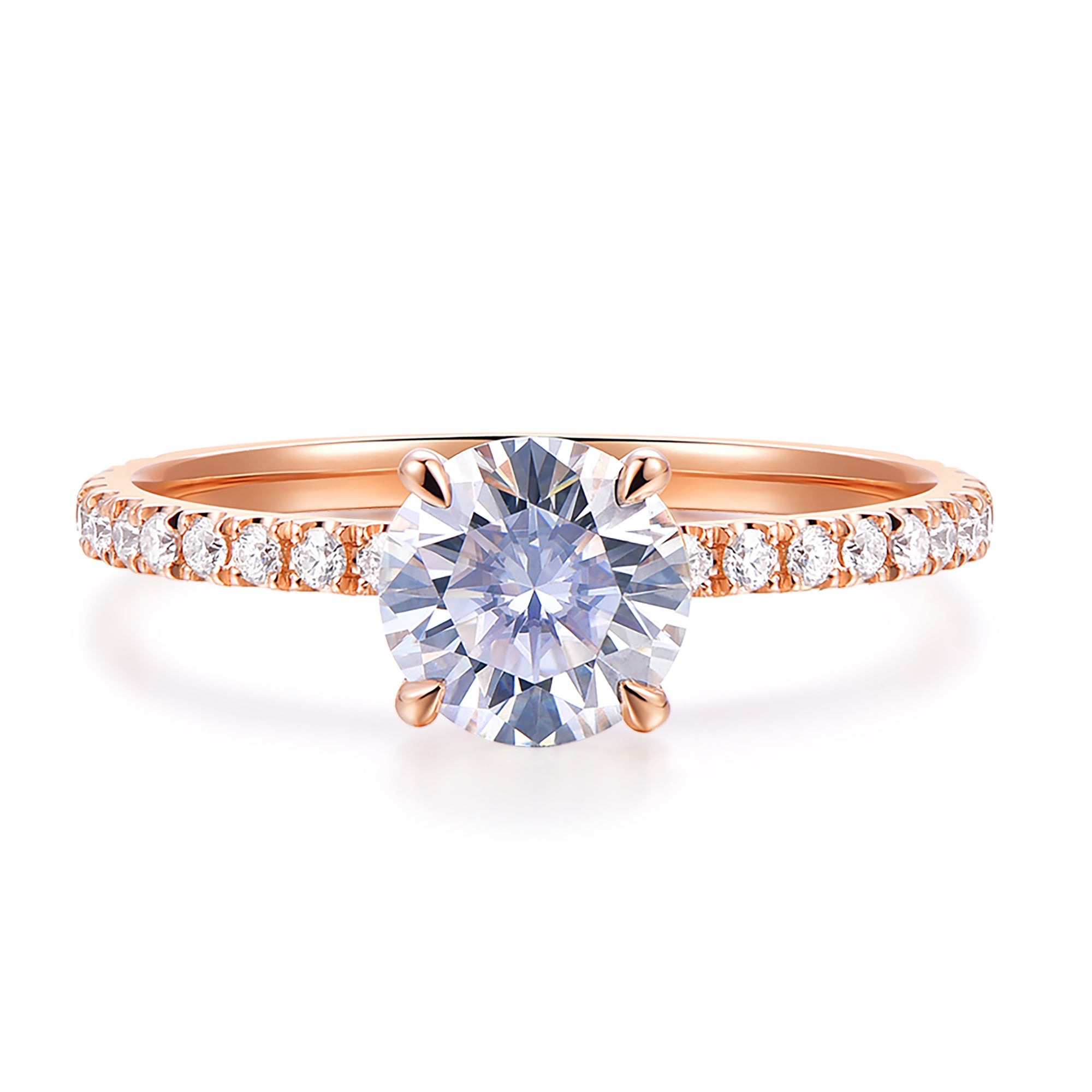 1ct round cut moissanite engagement ring in rose gold