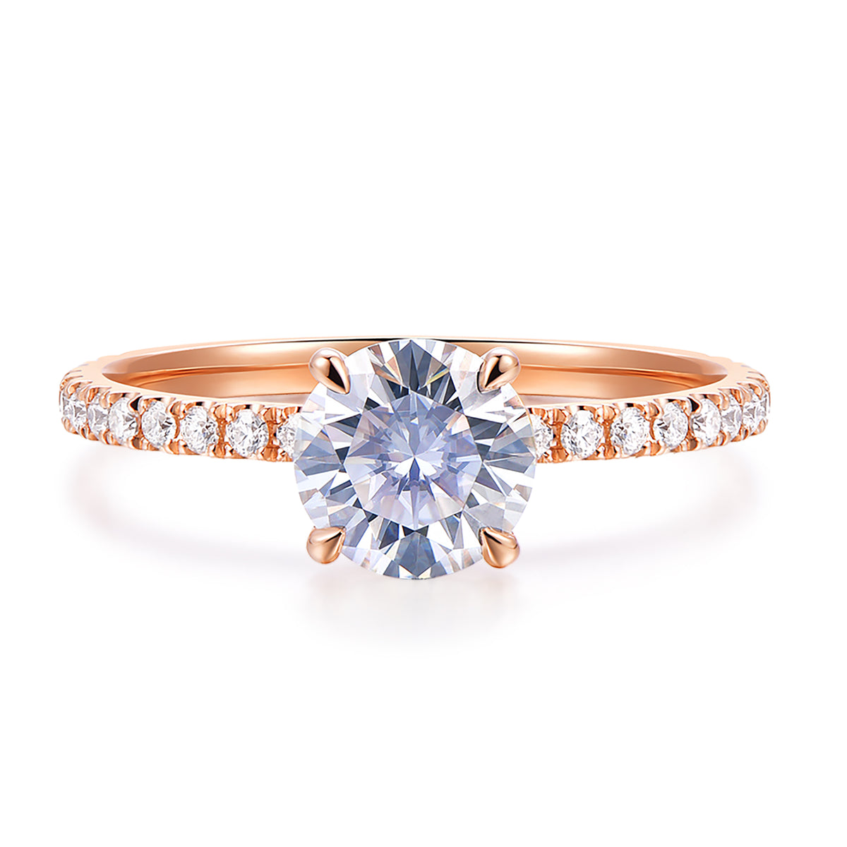 1ct round cut moissanite engagement ring in rose gold