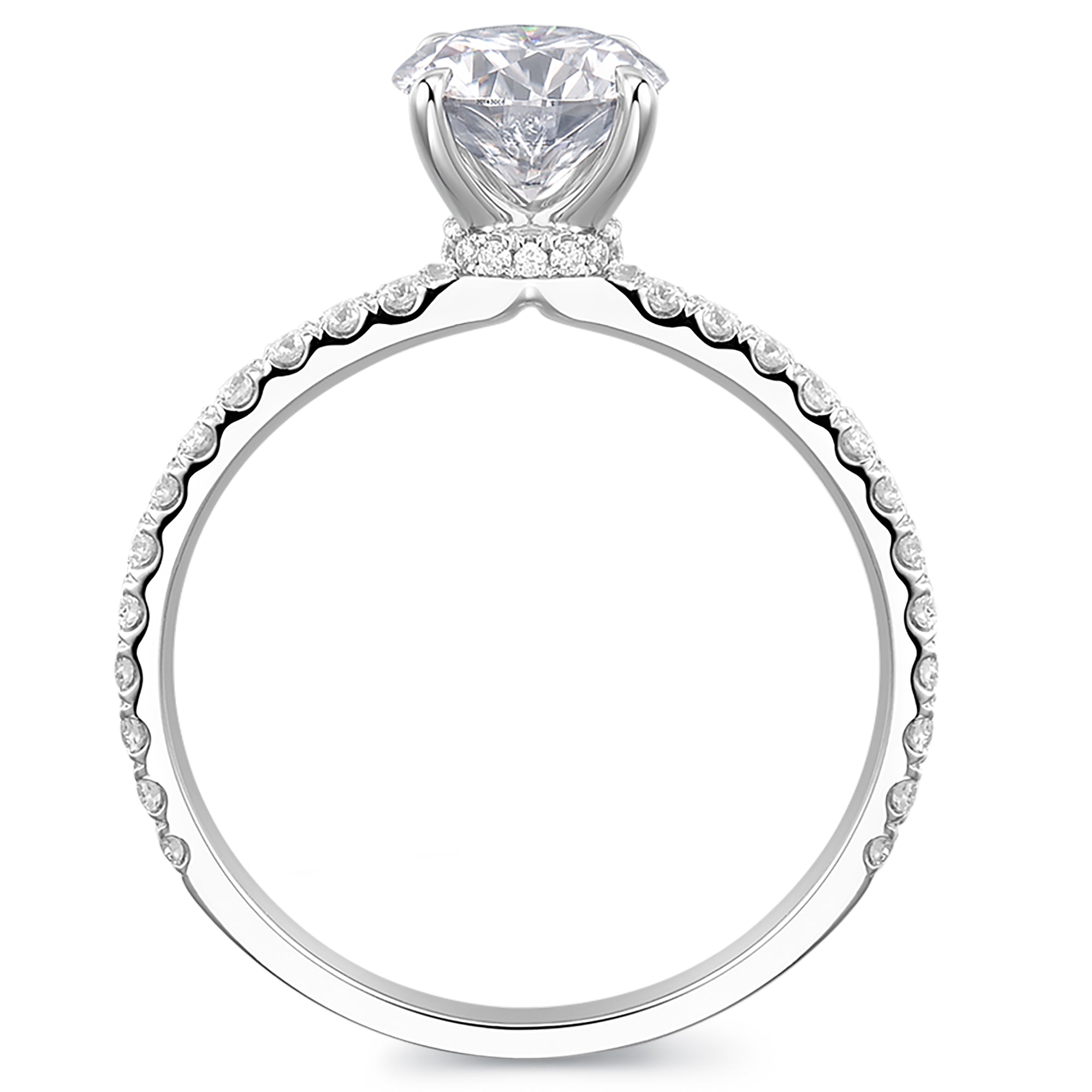 modern hidden halo round shape moissanite anniversary ring in white gold