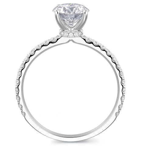 modern hidden halo round shape moissanite anniversary ring in white gold