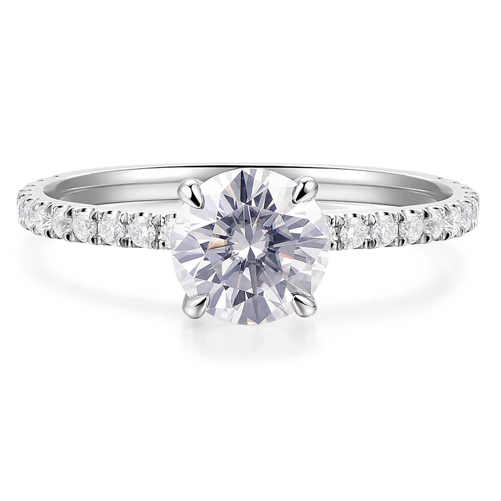 1 ct round cut moissanite engagement ring  in white gold 