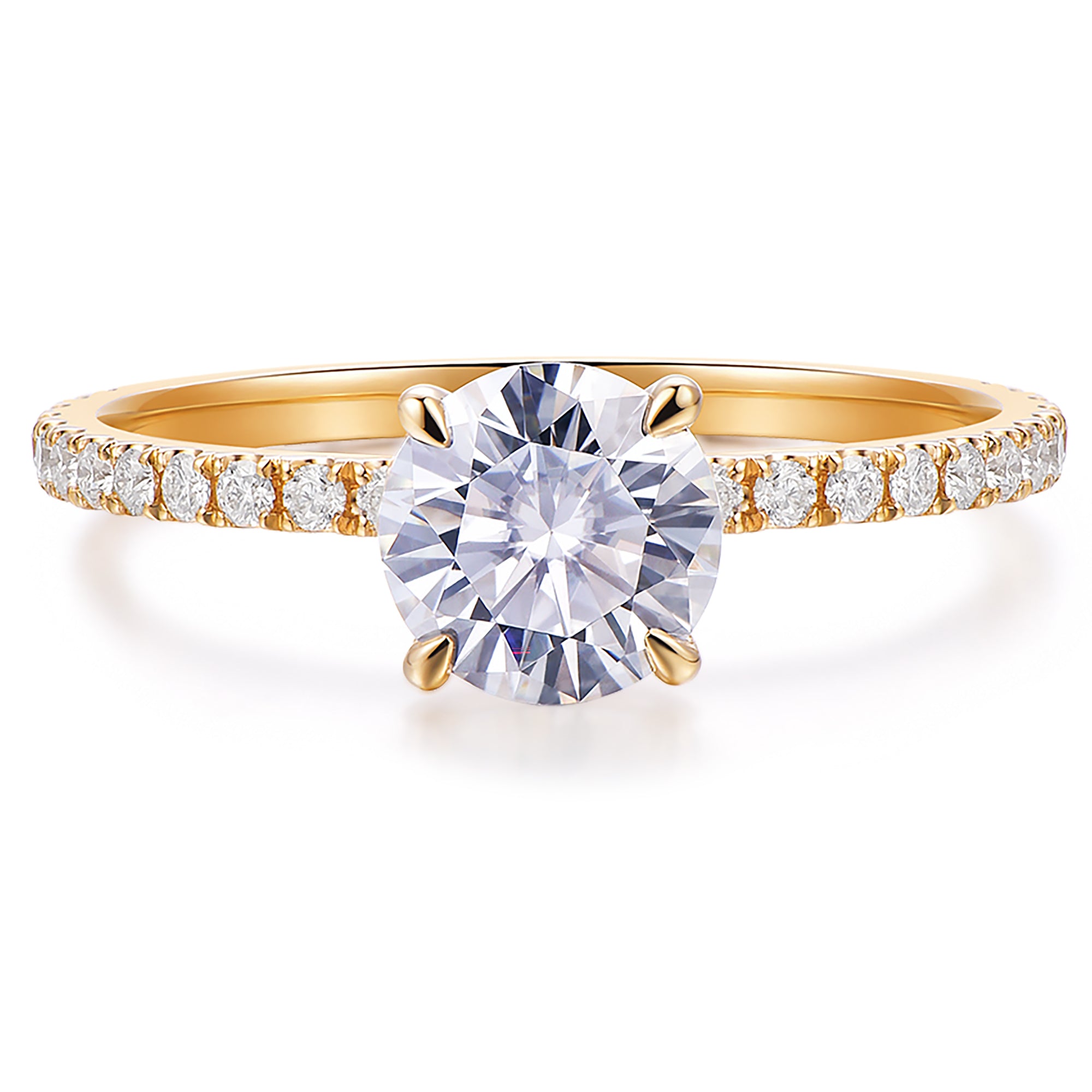 14k yellow gold round cut moissanite engagement ring for women 