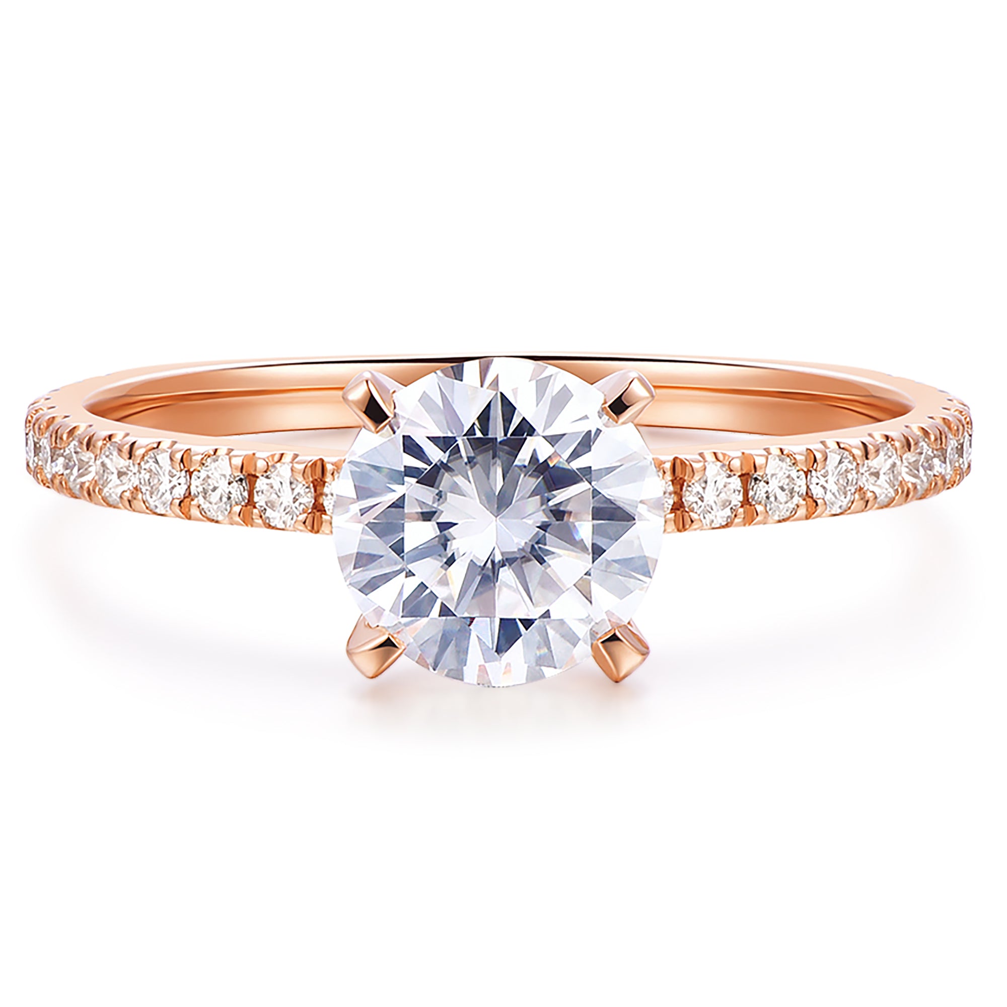 round shape moissanite engagement ring in 14k rose soild gold