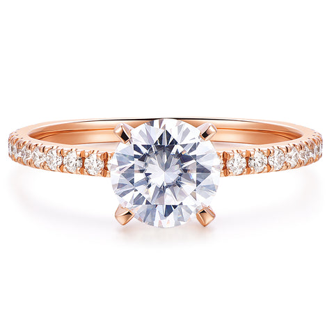round shape moissanite engagement ring in 14k rose soild gold