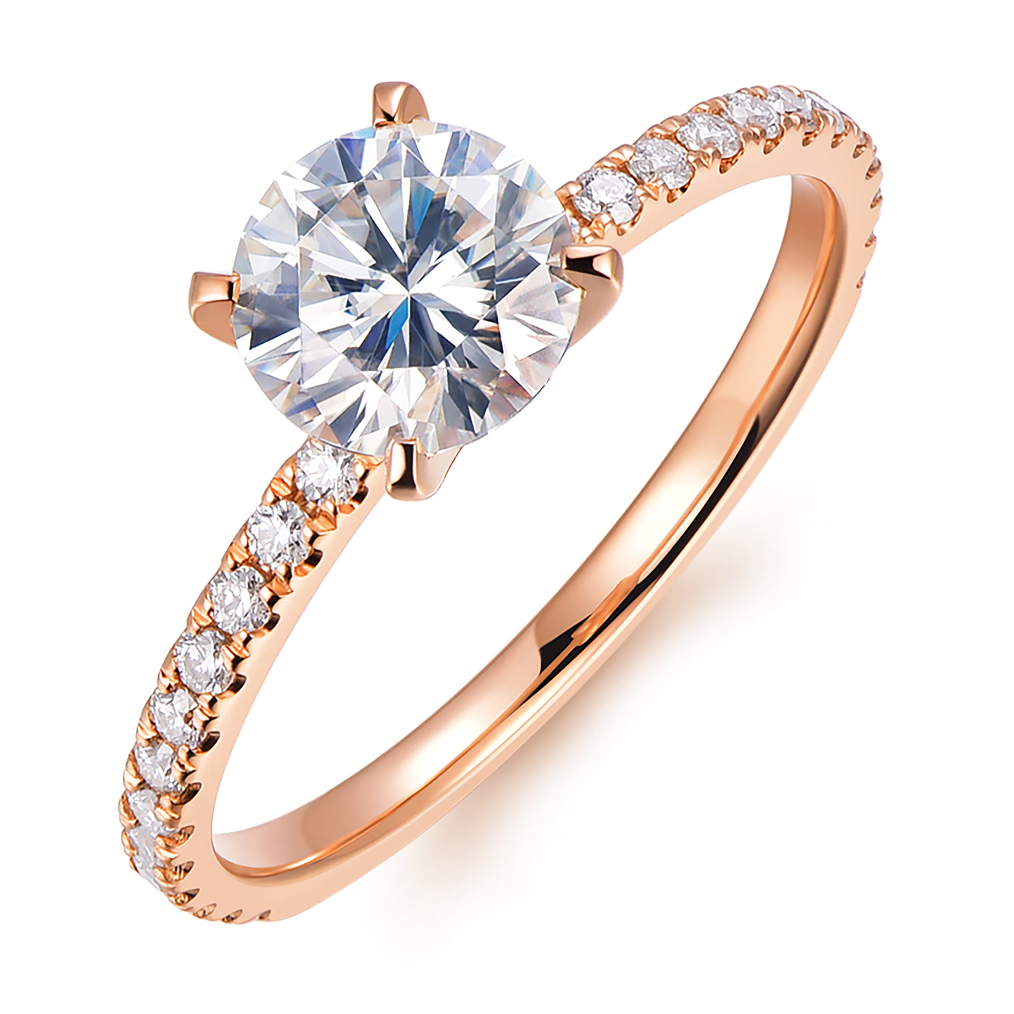 hafeez center moissanite engagement ring in 14k rose gold