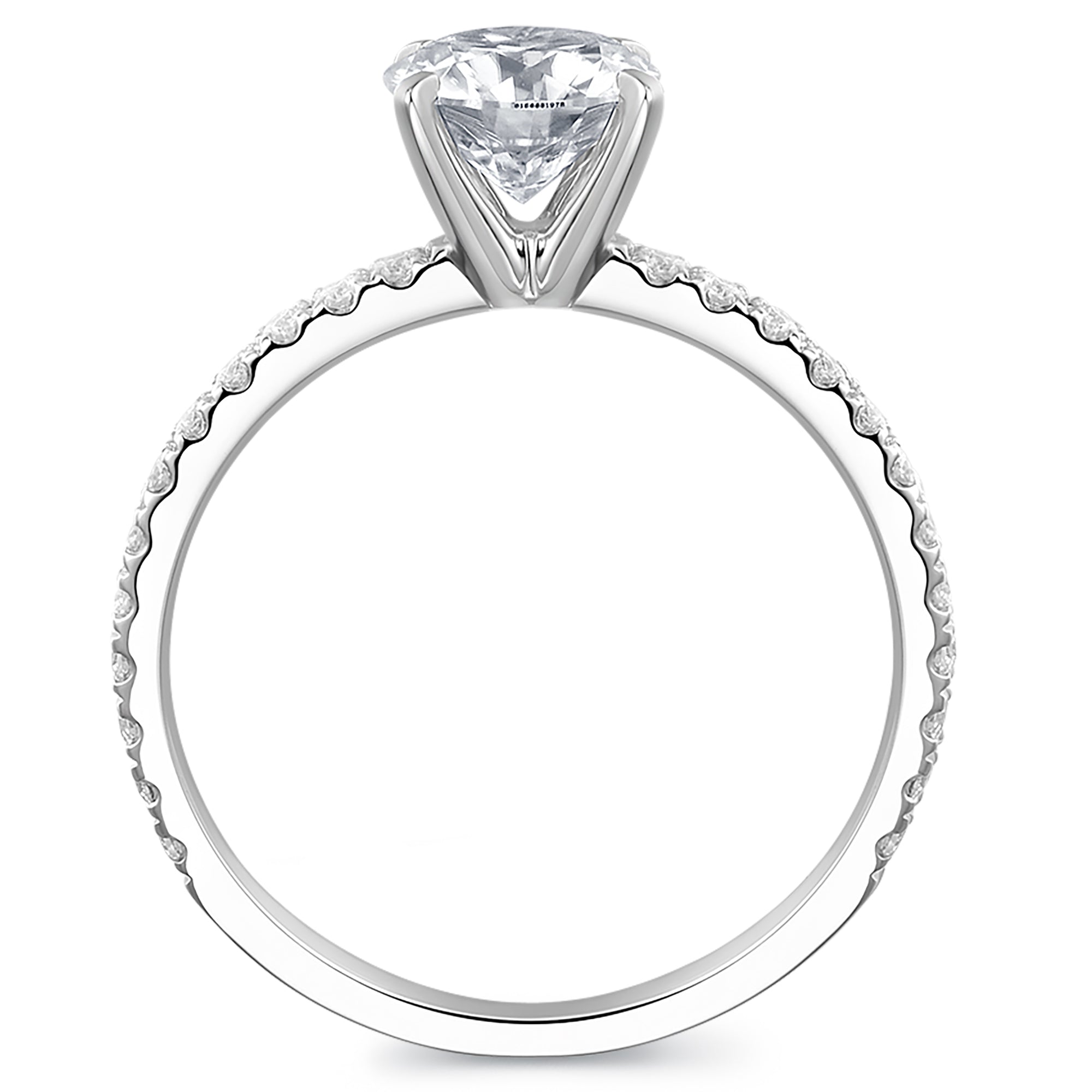 1ct round moissanite side stone engagement ring in 14k white gold for her