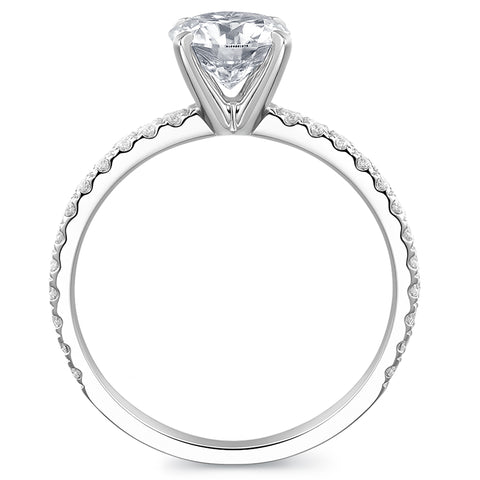 1ct round moissanite side stone engagement ring in 14k white gold for her