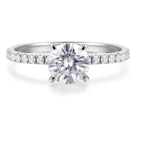 round moissanite engagement ring in white gold for women