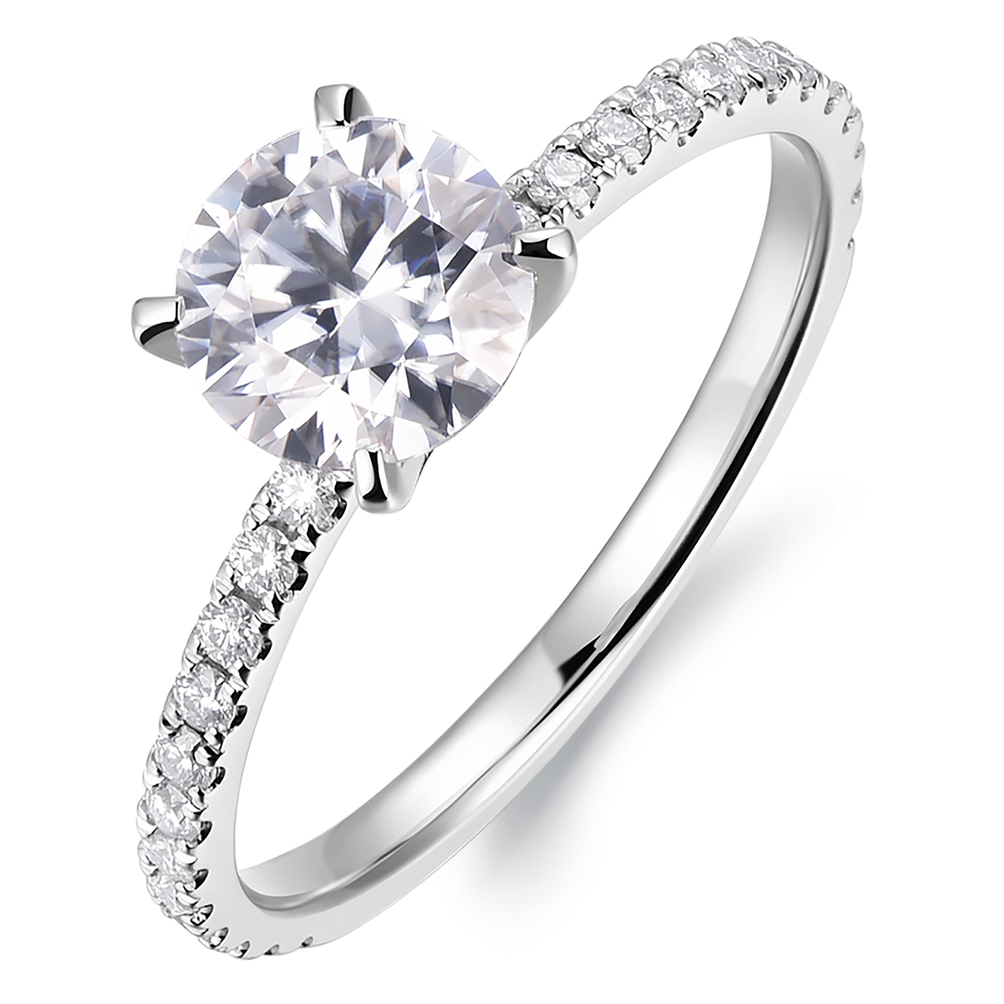 round moissanite engagement ring for women in white gold