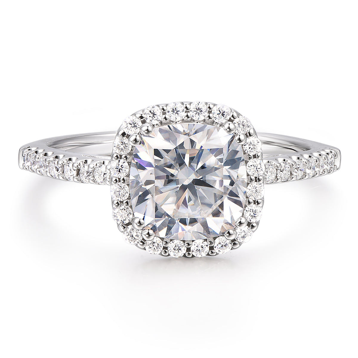 cushion moissanite engagement ring in white gold
