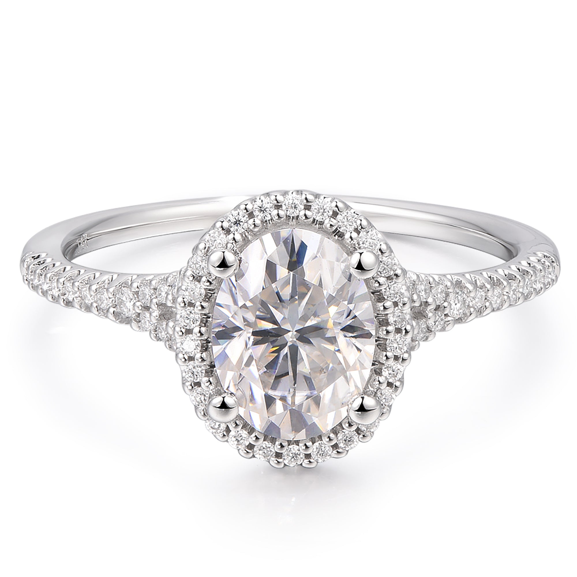 2ct oval cut moissanite engagement rring in 14k white gold