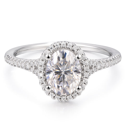 2ct oval cut moissanite engagement rring in 14k white gold