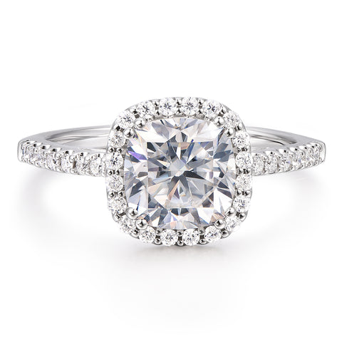 cushion moissanite engagement ring in white gold