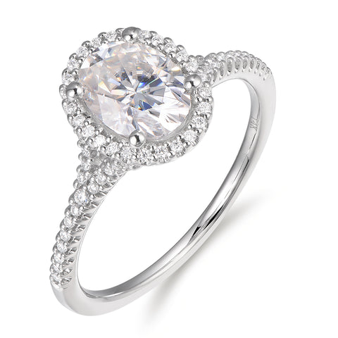 halo oval moissanite engagement ring in 14k solid white gold