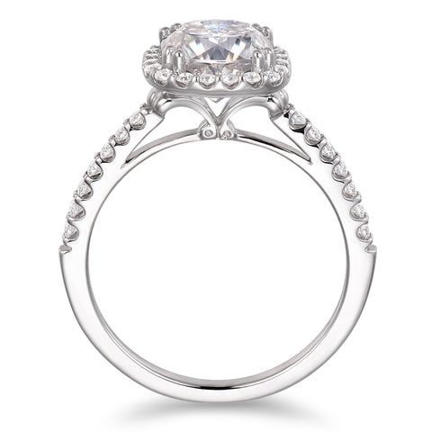 Elegant halo moissanite ring in white gold