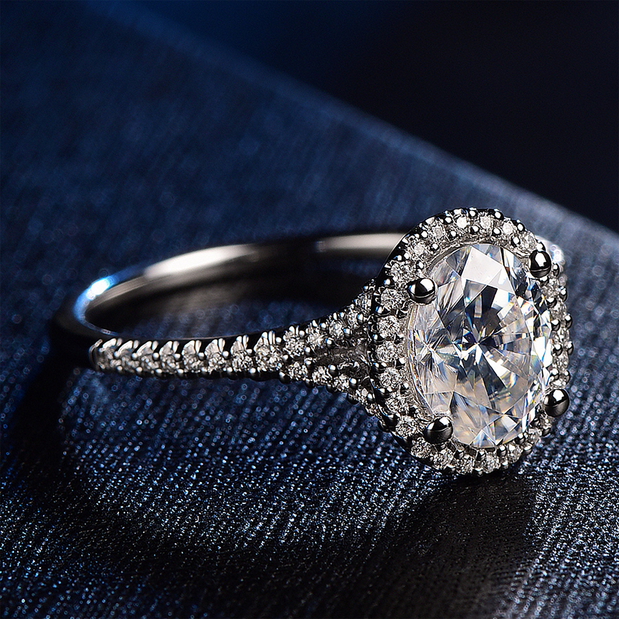 oval cut moissanite anniversary ring in white gold