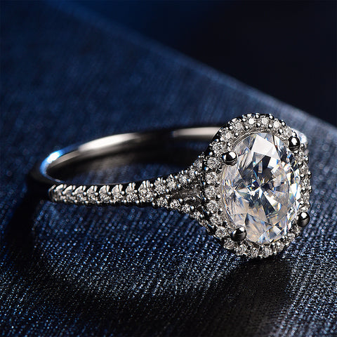 oval cut moissanite anniversary ring in white gold