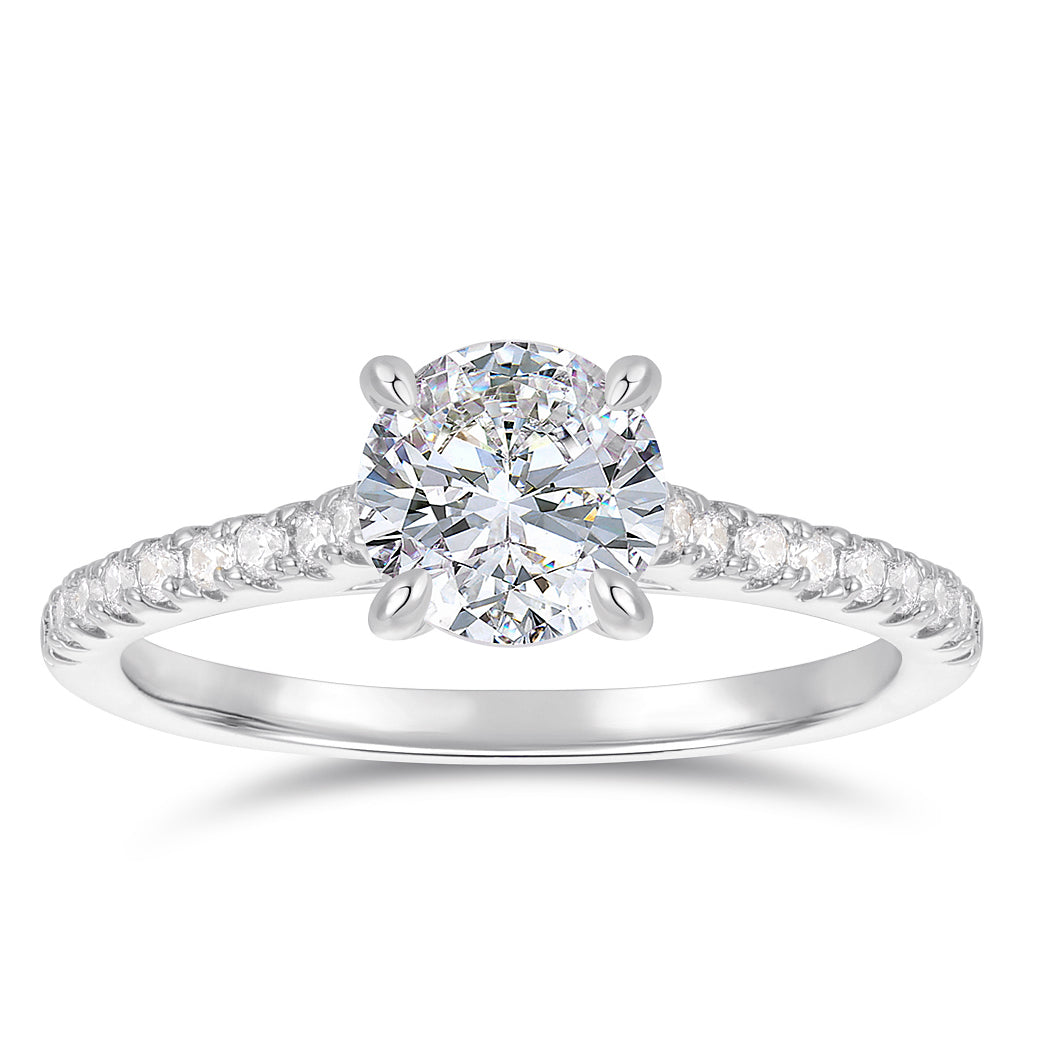 1ct Round Moissanite Engagement Ring | 14k Gold Hidden Halo