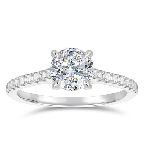 1ct Round Moissanite Engagement Ring | 14k Gold Hidden Halo