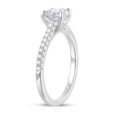 1ct Round Moissanite Engagement Ring | 14k Gold Hidden Halo
