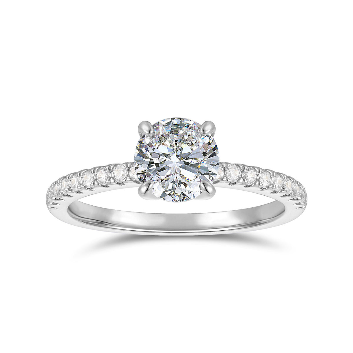 Brouxon Classic 1ct Round Cut Moissanite Engagement Ring in 14k Solid Gold