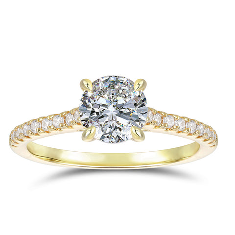 1ct Round Moissanite Engagement Ring | 14k Gold Hidden Halo