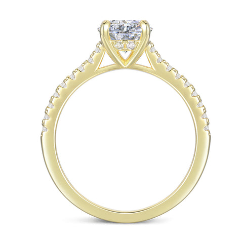 1ct Round Moissanite Engagement Ring | 14k Gold Hidden Halo