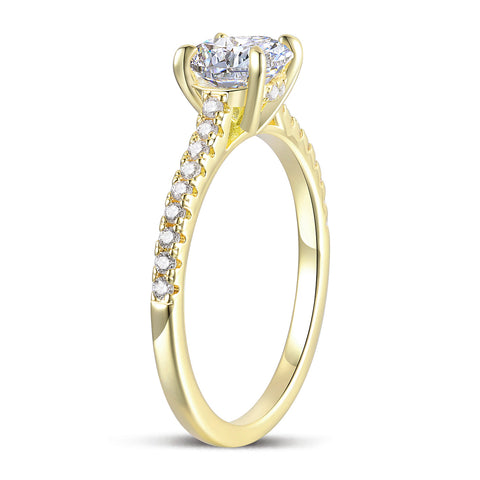 1ct Round Moissanite Engagement Ring | 14k Gold Hidden Halo