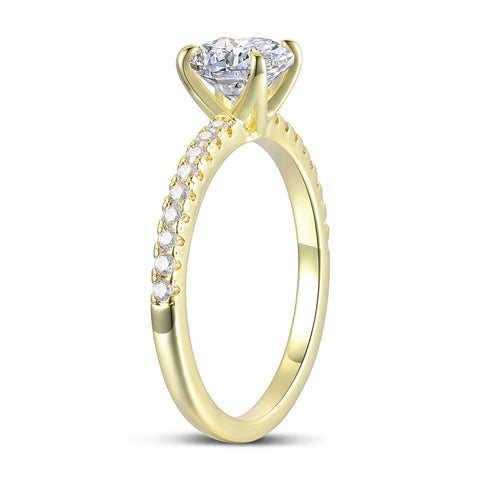 Brouxon Classic 1ct Round Cut Moissanite Engagement Ring in 14k Solid Gold